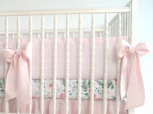 Crib Bumper  -  Linen Crib Bedding  - Girl  Nursery